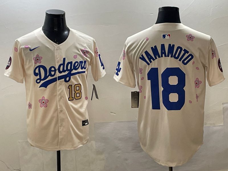 Men Los Angeles Dodgers 18 Yamamoto Cream Sakura Edition 2025 Nike MLB Jersey style 11